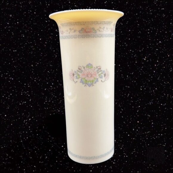 Vintage Lenox Vase Charleston Silver Edge Pink Blue Flowers USA Porcelain 6.5”T - Picture 7 of 13